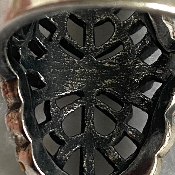 Sterling Silver 925 Openwork Scrollwork Wide Black Black Rhinestone Ring Sz 8 - Picture 8 of 16
